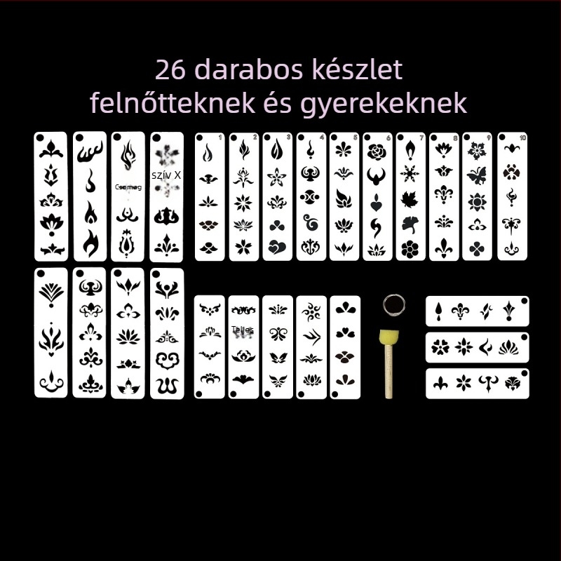 26 darabos szemöldök üreges sablon színpadi sminkhez, PET műanyag, kézzel festett dizájn, IP-mentes