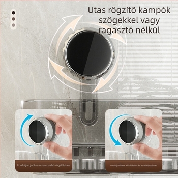 Fali polc vákuumos rögzítéssel – műanyag, téglalap alakú, modern dizájn, többfunkciós szervező fürdőszobához és konyhához