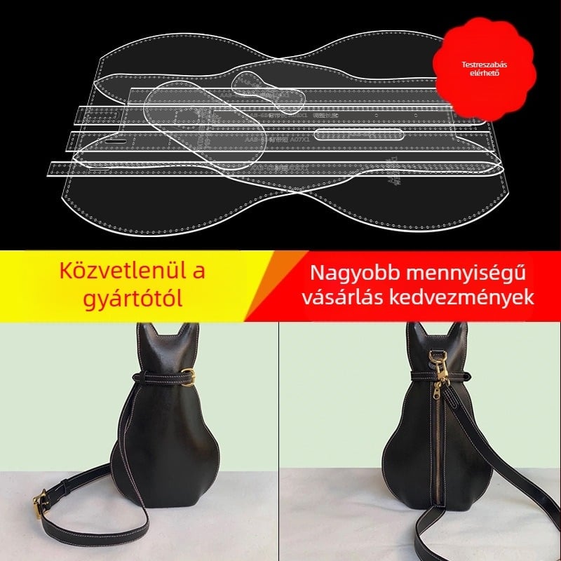 Kézzel készült bőr DIY macska-karikatúrás női mellény-táska, hátizsák és vállra fűzhető táska, akril kiadás rajz mintával
