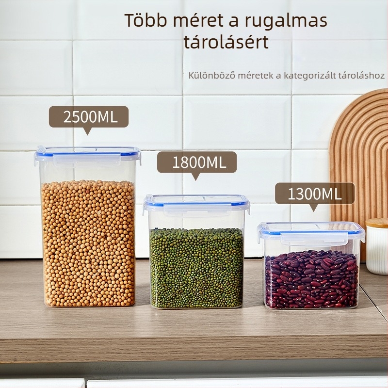 Ran Ye PP négyzetes nedvességálló gabona- és nasi tárolóedény, kapacitás 2.1–3 L