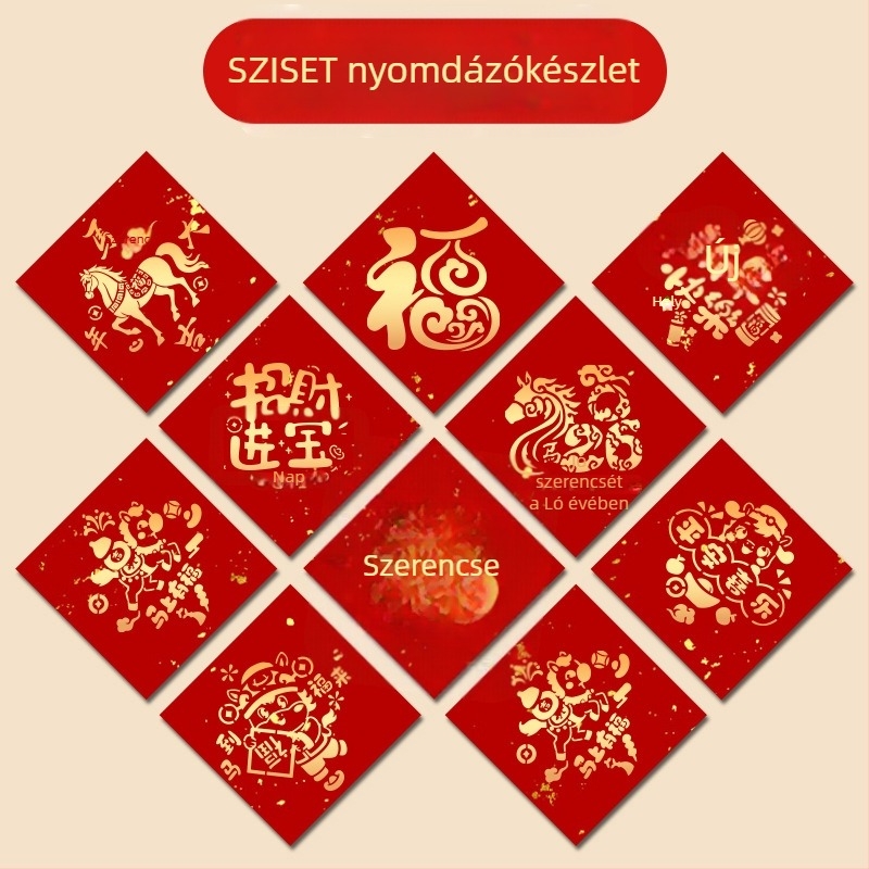 Lin Yun PET sablonkészlet Új Évi áldások jelképeinek nyomtatásához – sablonok nyomtatáshoz, évképek, DIY gyerekeknek, specifikációk 1–9