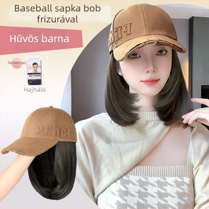 Beépített sapkás paróka, divatos baseball sapka természetes hosszú hajjal nőknek