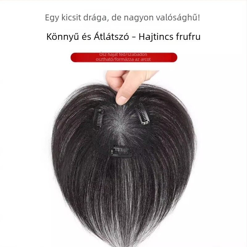 Női fejtető topperszőr a szürke haj fedésére, kézzel szőtt 9x9 svájci háló, 15 cm, természetes emberi haj, volumen növelő hajdarab