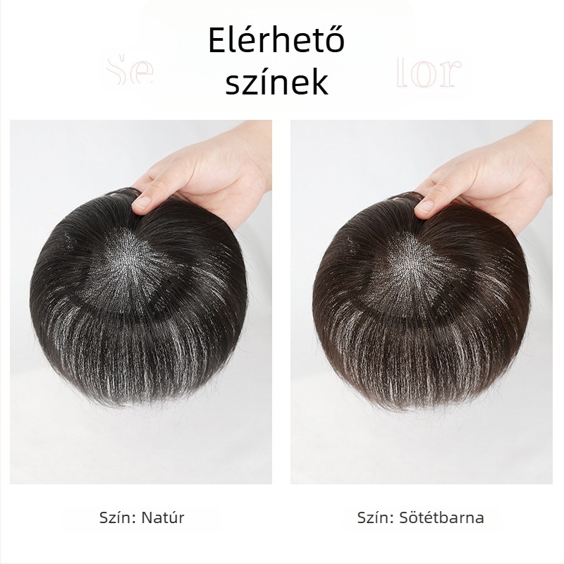 Női fejtető topperszőr a szürke haj fedésére, kézzel szőtt 9x9 svájci háló, 15 cm, természetes emberi haj, volumen növelő hajdarab