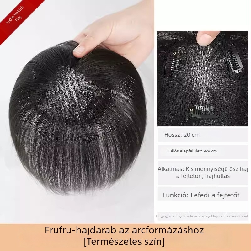 Női fejtető topperszőr a szürke haj fedésére, kézzel szőtt 9x9 svájci háló, 15 cm, természetes emberi haj, volumen növelő hajdarab