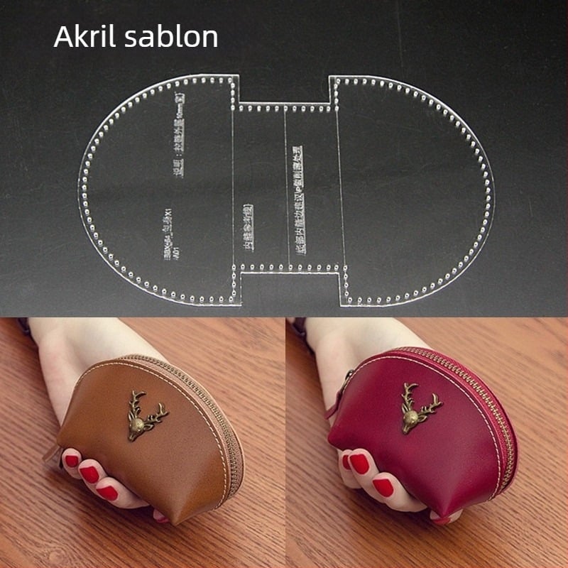 Kézzel készített bőr pénztárca mintája, DIY érmés pénztárca, átlátszó akril mintasablon, kagyló alakú táska forma