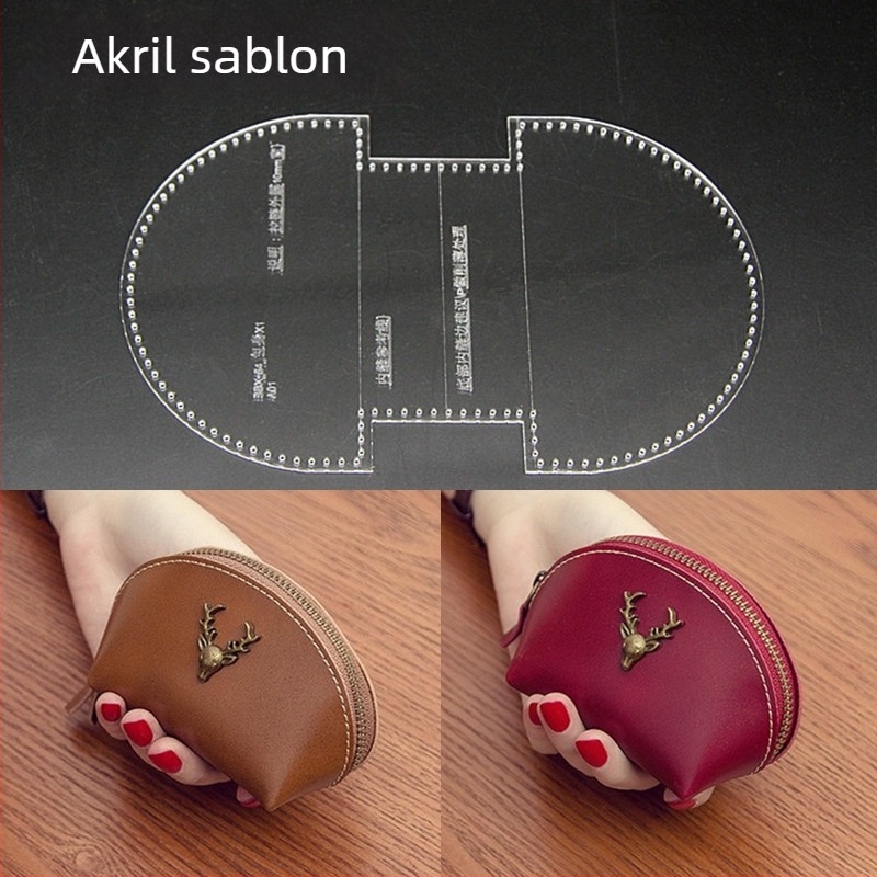 Kézzel készített bőr pénztárca mintája, DIY érmés pénztárca, átlátszó akril mintasablon, kagyló alakú táska forma