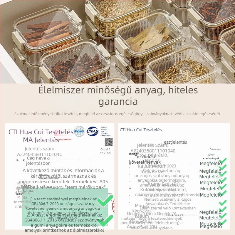 Többszintes fűszertároló doboz, négyszögletes műanyagból, nedvességálló, 1–2 liter kapacitás