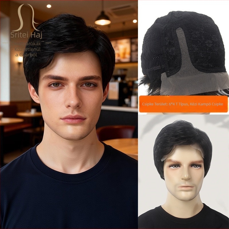 Férfi lace frontal paróka, rövid egyenes haj, modell GF-SW1168#R/2C