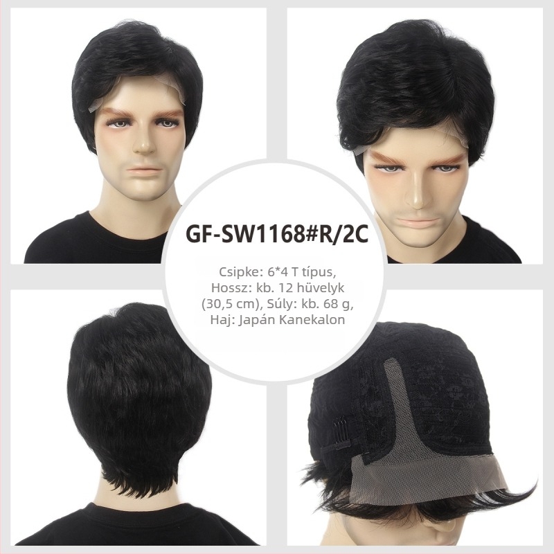 Férfi lace frontal paróka, rövid egyenes haj, modell GF-SW1168#R/2C