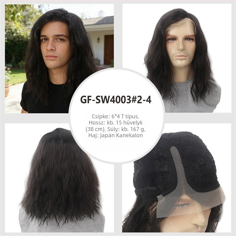 Férfi lace frontal paróka, rövid egyenes haj, modell GF-SW1168#R/2C