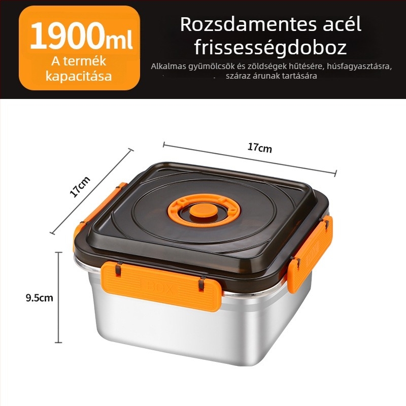 304 rozsdamentes acél élelmiszer-tároló doboz, zárt, fogantyúval, 2,1–3 L, mikrohullámú sütő kompatibilis