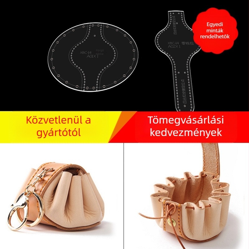 DIY bőr pénztárca mintakészlet — átlátszó akril sablon bőrvarráshoz és papíralapú hálózatos mintához