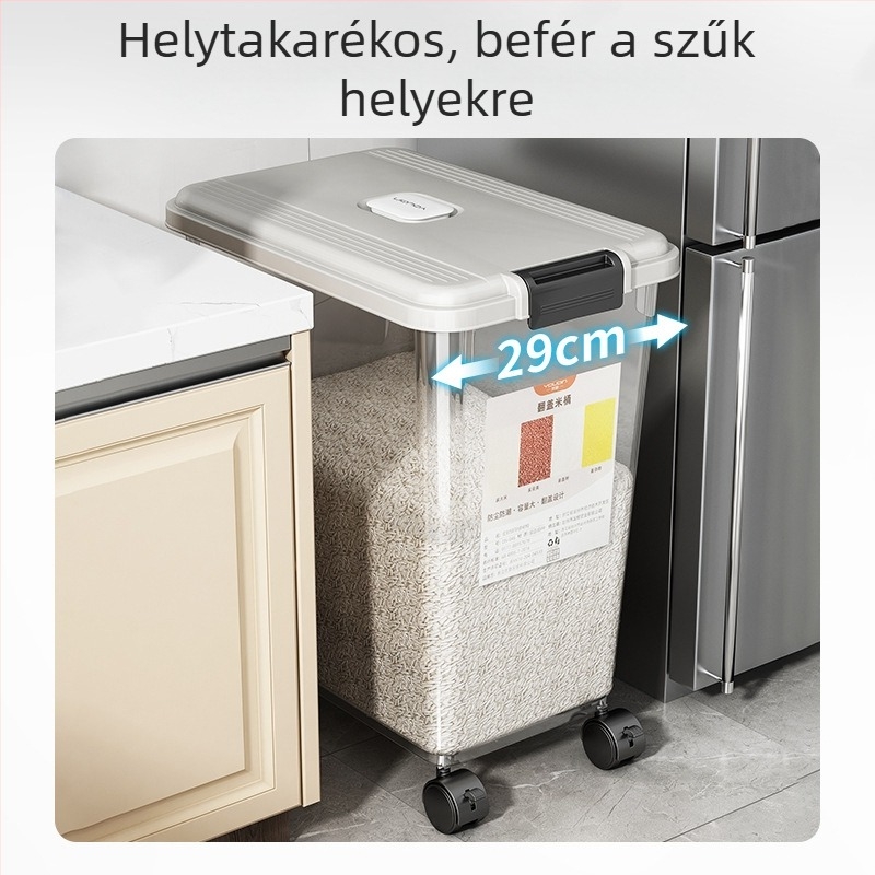 Chef Jun Fém rizstároló tartály zárható fedéllel, rovar- és nedvességálló, 6–7 literes kapacitás, modern minimalista stílus