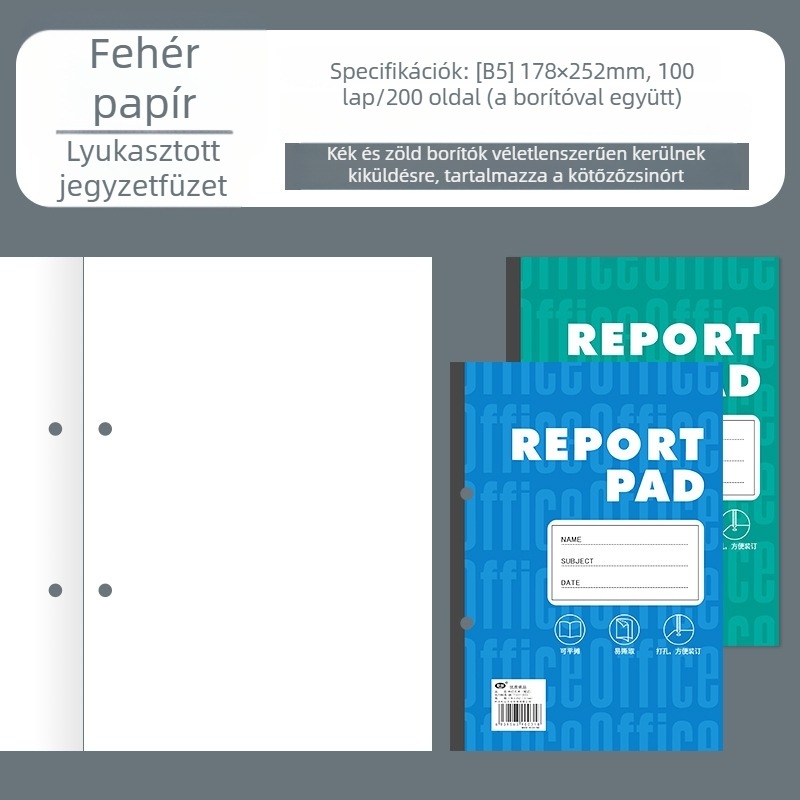 B5-ös kétlyukas jegyzetfüzet üzleti értekezletekhez, számvitelhez és diákhasználatra