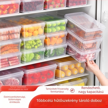 Tároló doboz a frissesség megőrzésére, téglalap alakú, vastagított, műanyag, kapacitás 5 L vagy több, zárható, otthoni konyhai hűtőbe