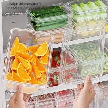 Tároló doboz a frissesség megőrzésére, téglalap alakú, vastagított, műanyag, kapacitás 5 L vagy több, zárható, otthoni konyhai hűtőbe