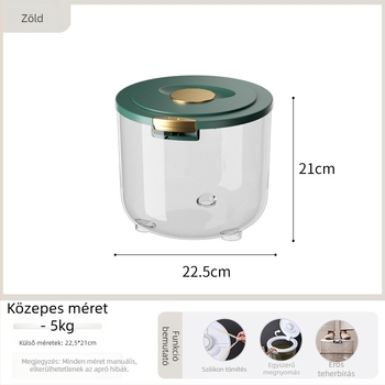 Műanyag rizstároló edény zárással, nedvesség- és rovarálló, 10 L kapacitás