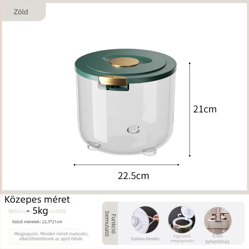 Műanyag rizstároló edény zárással, nedvesség- és rovarálló, 10 L kapacitás