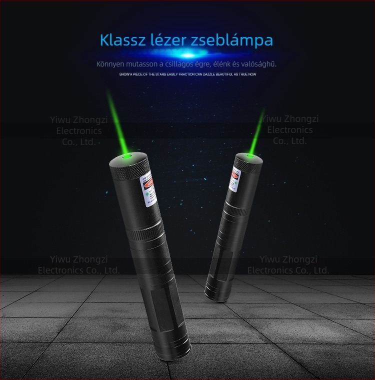 Zöld lézeres zseblámpa csillagos fényhatással