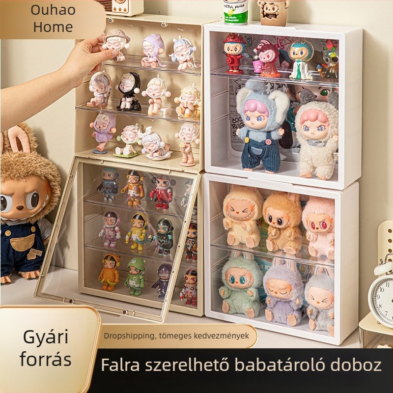 Labubu áttetsző falra szerelhető akril kijelző doboz Bubble Mart blind boxokhoz – figurák tárolása (30×10×30 cm)