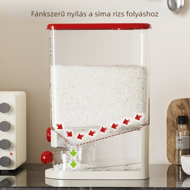 Rizstároló – élelmiszer-minőségű, zárt, nedvesség- és kártevő-ellenálló, műanyag (PP), kapacitás 10 L+