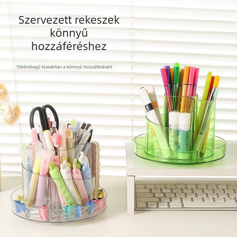Forgatható kozmetikai tároló doboz rúzs hajlított tartóval, asztali rendező, PET anyag, nyitott kialakítás, 500 g