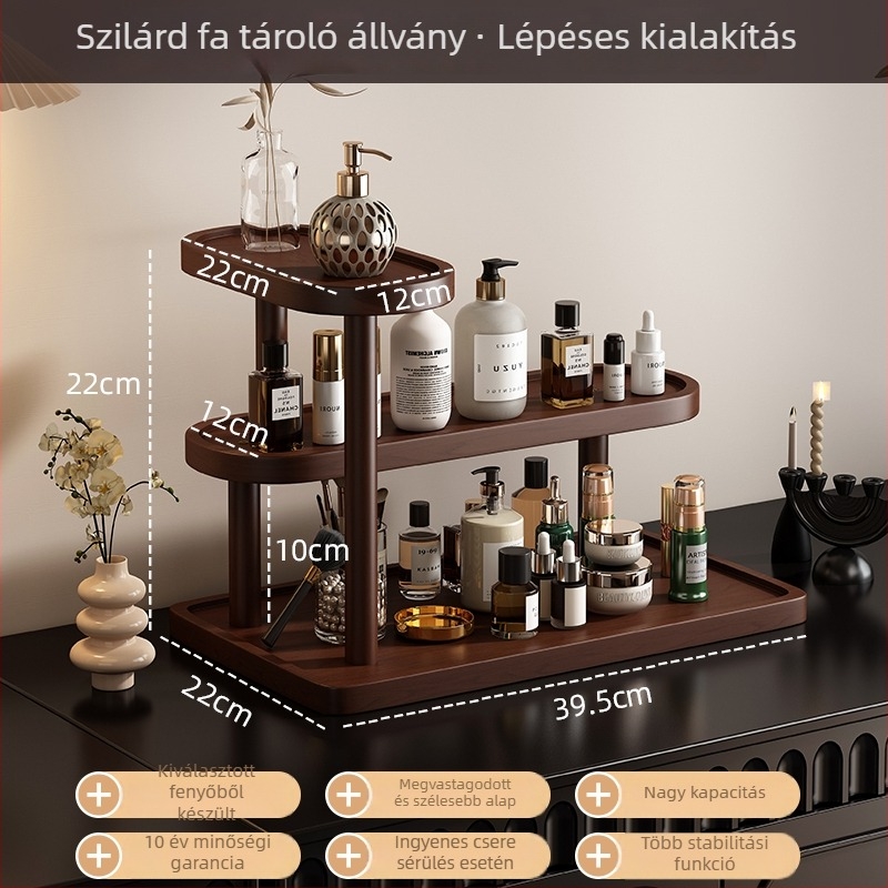 Masív fából készült smink organizer — asztali rúzs- és parfüm kiállító, 1 rekesz, Light Luxury stílus, fedél nélküli