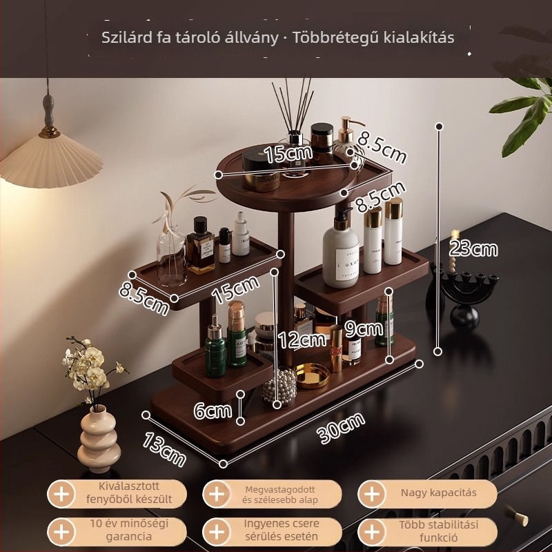 Masív fából készült smink organizer — asztali rúzs- és parfüm kiállító, 1 rekesz, Light Luxury stílus, fedél nélküli