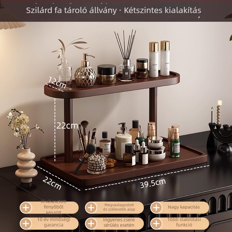 Masív fából készült smink organizer — asztali rúzs- és parfüm kiállító, 1 rekesz, Light Luxury stílus, fedél nélküli