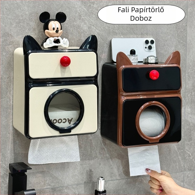Fali szerelés nélküli papírtartó doboz, vízálló műanyagból, modell A251014, papírtörlők számára