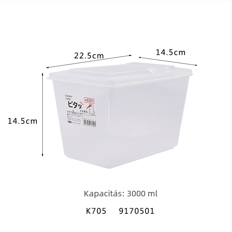 NAKAYA nedvességálló rizstároló doboz, fém test PP fedéllel, kapacitás 4 L alatt, osztott rekesz kialakítással