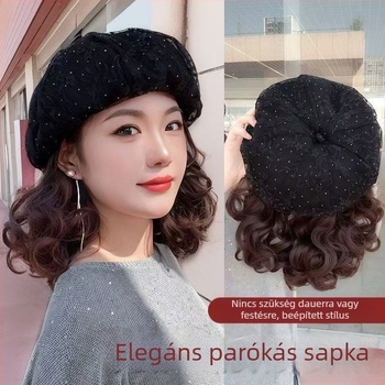 Könnyen viselhető rövid göndör paróka csipkés sapkával, őszi–téli divathoz, önálló styling, anyukáknak