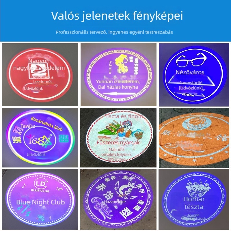 Reklám logó vetítő lámpa forgó fénnyel, LED, 220V, IP20, modell: logó mintázat vetítő