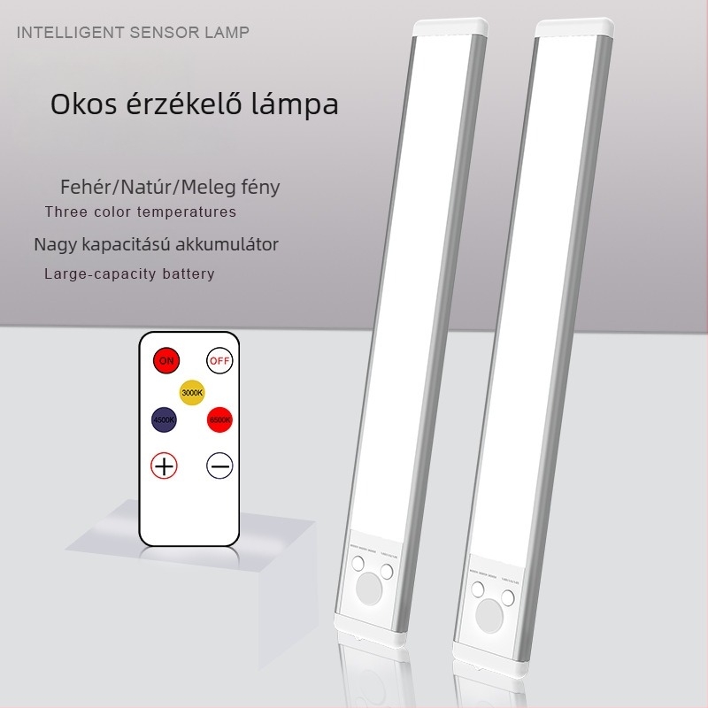 LED éjjeli lámpa mágneses asztali lámpával, távirányító, állítható fényerő, mozgásérzékelő, USB újratölthető, hálószoba
