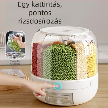 Gabonatároló doboz rovar- és nedvességálló, zárható, forgófedél, ABS műanyag