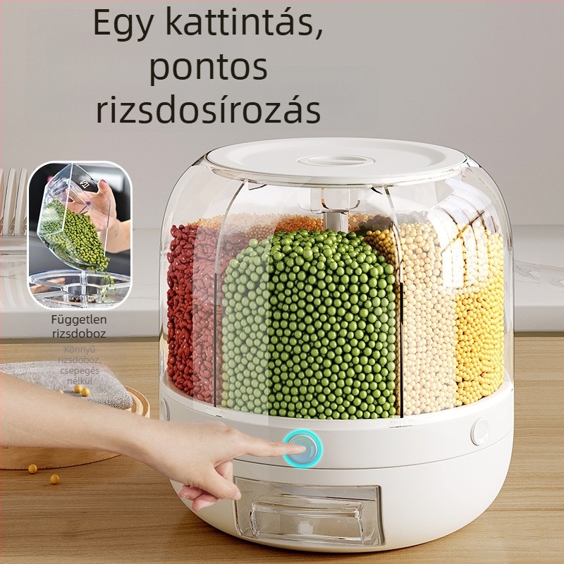 Gabonatároló doboz rovar- és nedvességálló, zárható, forgófedél, ABS műanyag
