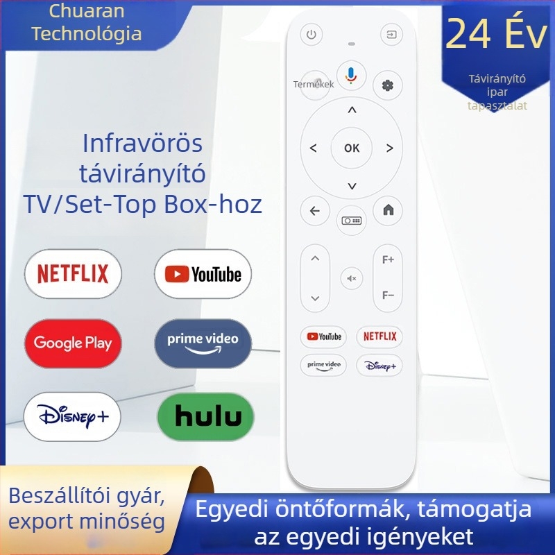 CR-22B távirányító a televízióhoz Bluetooth, LCD kijelző, 22 gomb, 10 m hatótávolság