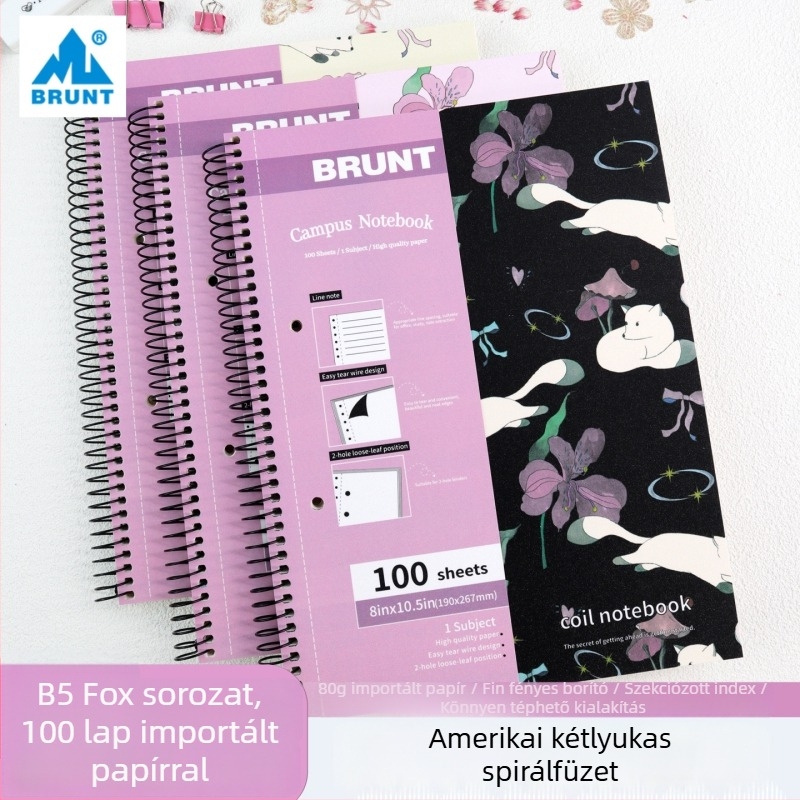Amerikai stílusú spirálfüzet, a Fine Glitter Fox sorozat ihletésében, 100 oldal, Dowling papír 80 g