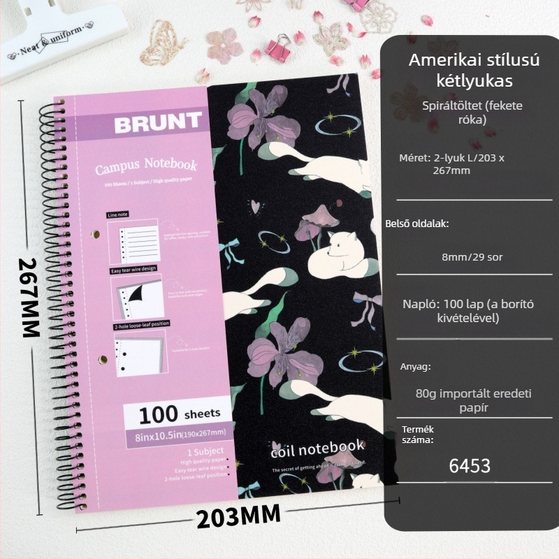 Amerikai stílusú spirálfüzet, a Fine Glitter Fox sorozat ihletésében, 100 oldal, Dowling papír 80 g