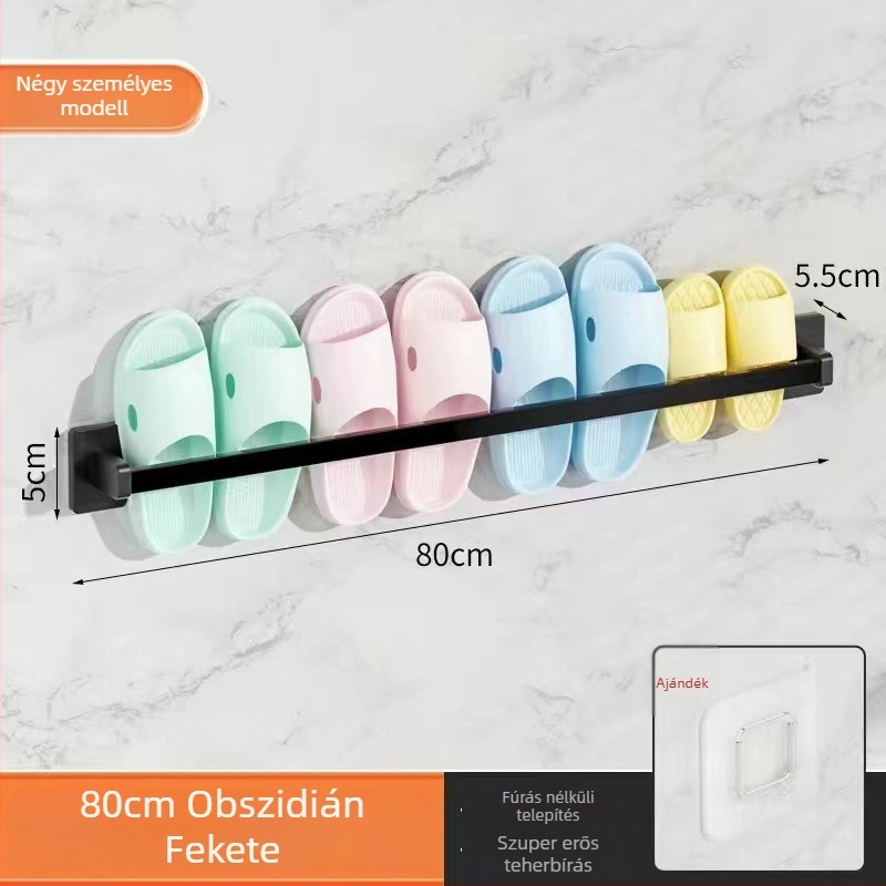 Falra szerelhető fürdőszobai papucs tartó, fúrás nélküli, 80 cm, fém