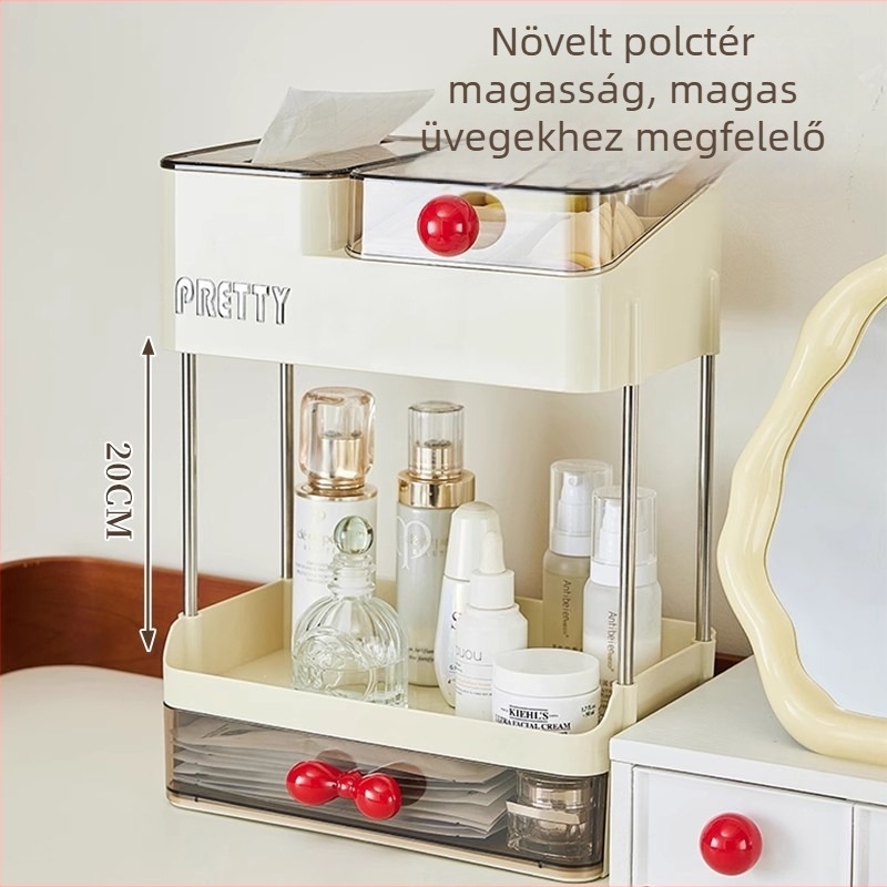 Longyin 7993 PET műanyag asztali kozmetikai tároló doboz kihúzható fiókkal