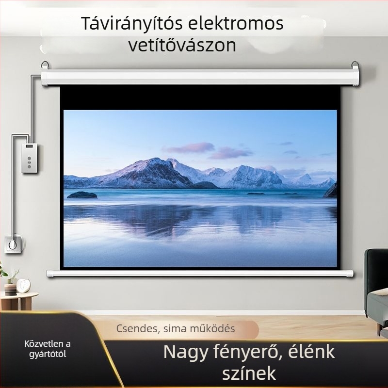 Elektromos vetítővászon távirányítással, automatikus fel-/leengedés, falra szerelt, 16:9, 4K Ultra HD