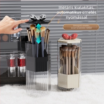Sminkecset szervező doboz, műanyag, átlátszó, kapacitás 18, modern minimalista stílus, nyitható fedél