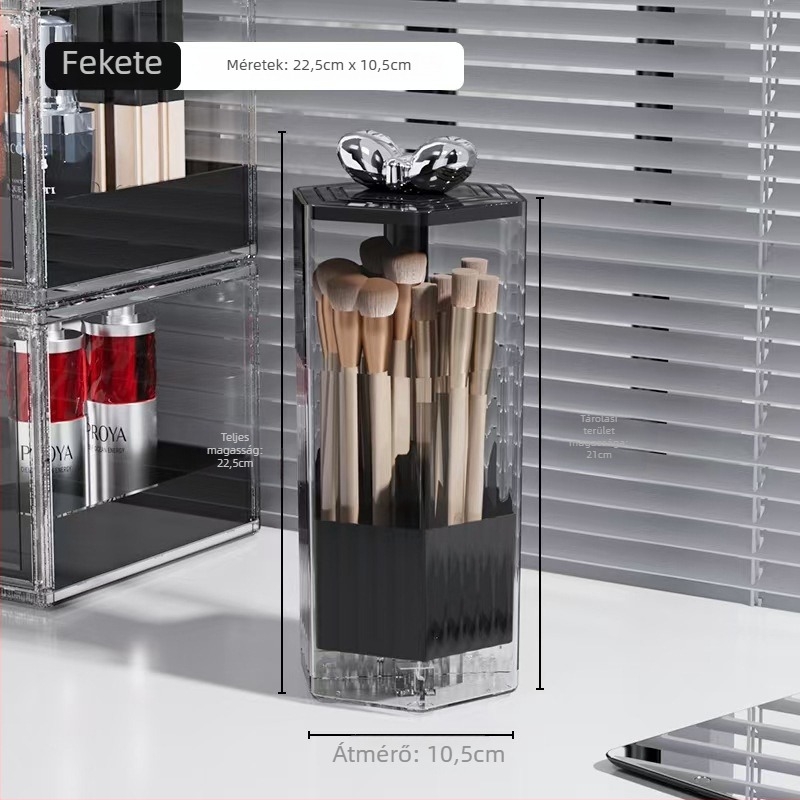 Sminkecset szervező doboz, műanyag, átlátszó, kapacitás 18, modern minimalista stílus, nyitható fedél