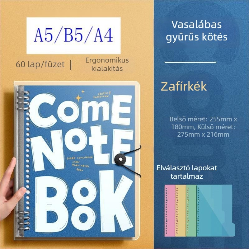 A4-es PP notesz fém klipekkel, leválasztható, kényelmes fogású, középiskolásoktól egyetemistákig