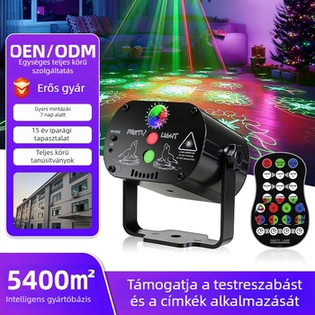 Mini lézeres színpad világítás távirányítóval és hangvezérléssel – lézer + LED fényforrás, R60 modell, 5V USB tápegység, beltéri használatra, alumínium ötvözet ház, CE tanúsítvány