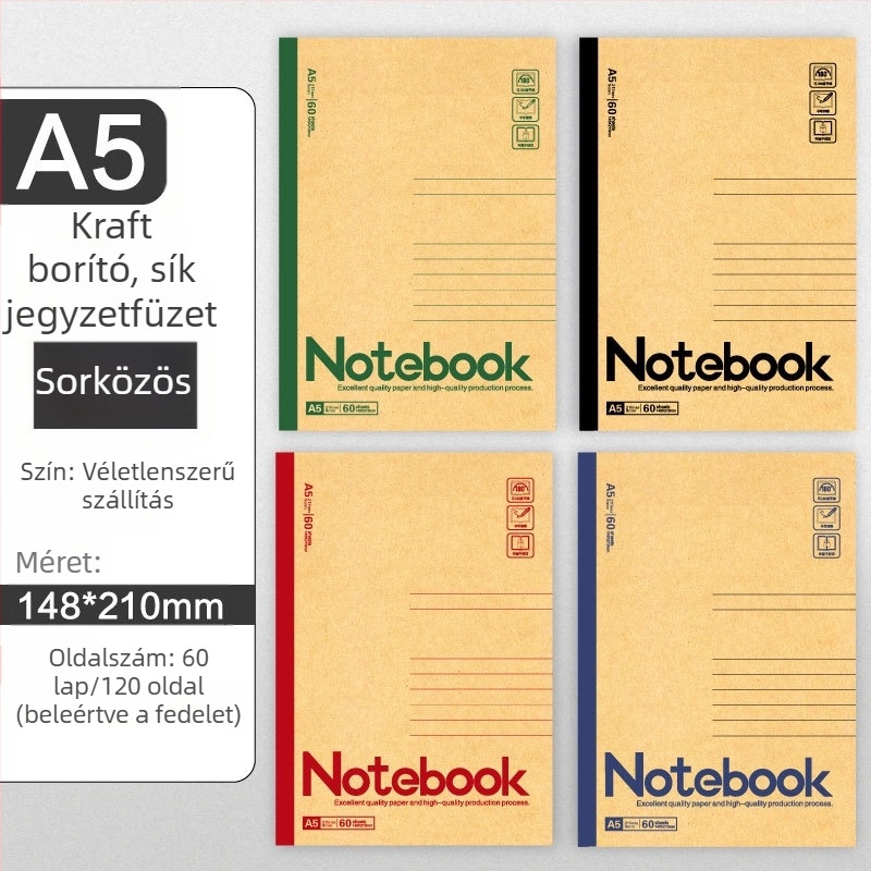 Tehénbőr notesz, vezeték nélküli kötés, Kraft papír borító, Dowling papír, nosztalgikus retro stílus