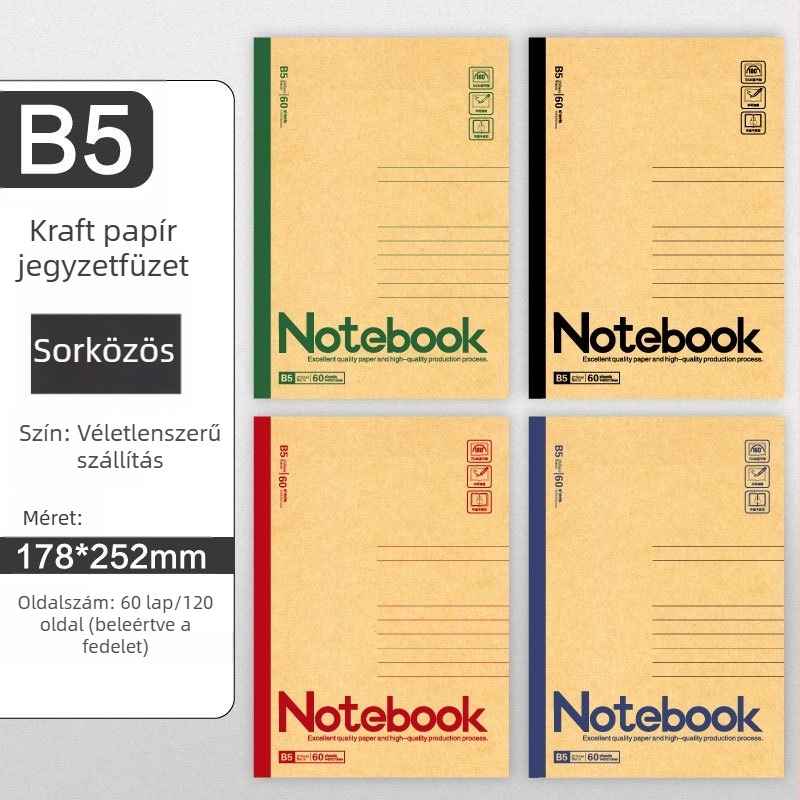 Tehénbőr notesz, vezeték nélküli kötés, Kraft papír borító, Dowling papír, nosztalgikus retro stílus