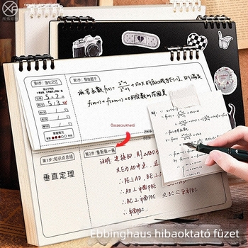 B5 összecsukható téves feladatokkal ellátott matematikai füzet általános- és középiskolások számára — lazán lapozható füzet, vízszintes orientáció, Ebbinghaus